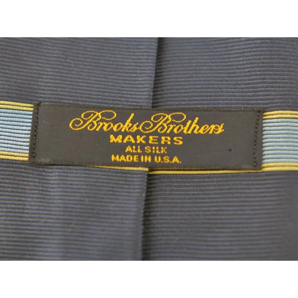Brooks Brothers Tie Makers Line Blue Repp Silk yellow blue Stripes.